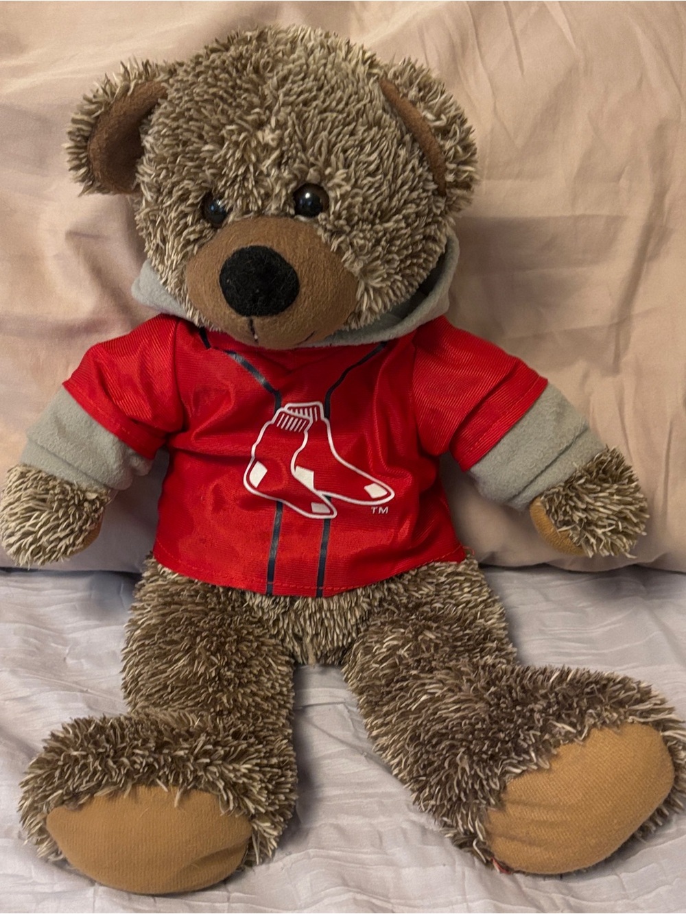Brown Teddy Bear Plush in Red Boston Socks Jersey
